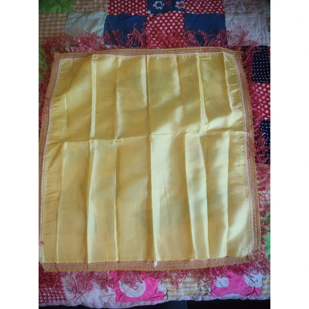 Vintage WWII US Navy Sweetheart Souvenir Pillow Cover Fringed Satin Poem Sham